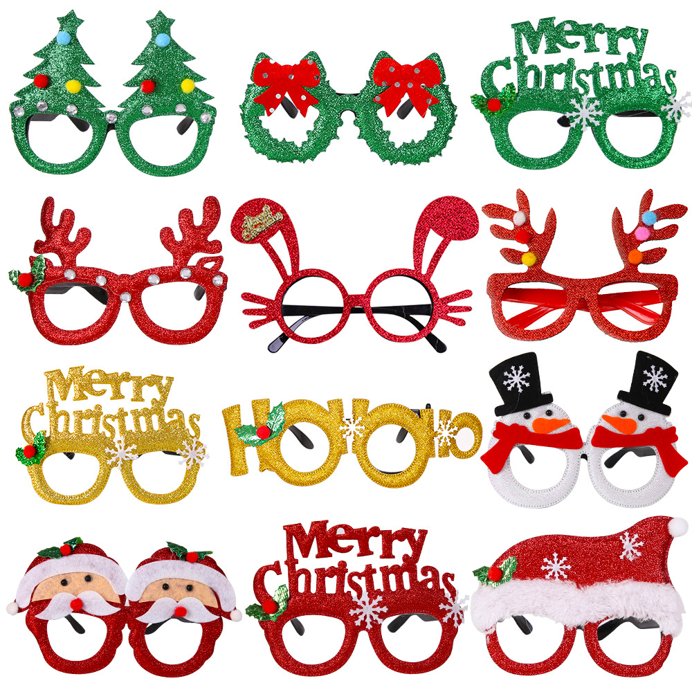Cross-Border Christmas Decoration Glasses Christmas Adult and Children Photo Props Snowman Tree Bow Glasses Frame