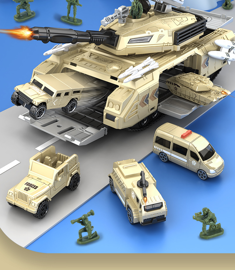 跨境新款坦克玩具车战争模拟军事基地儿童模型玩具可收纳套装