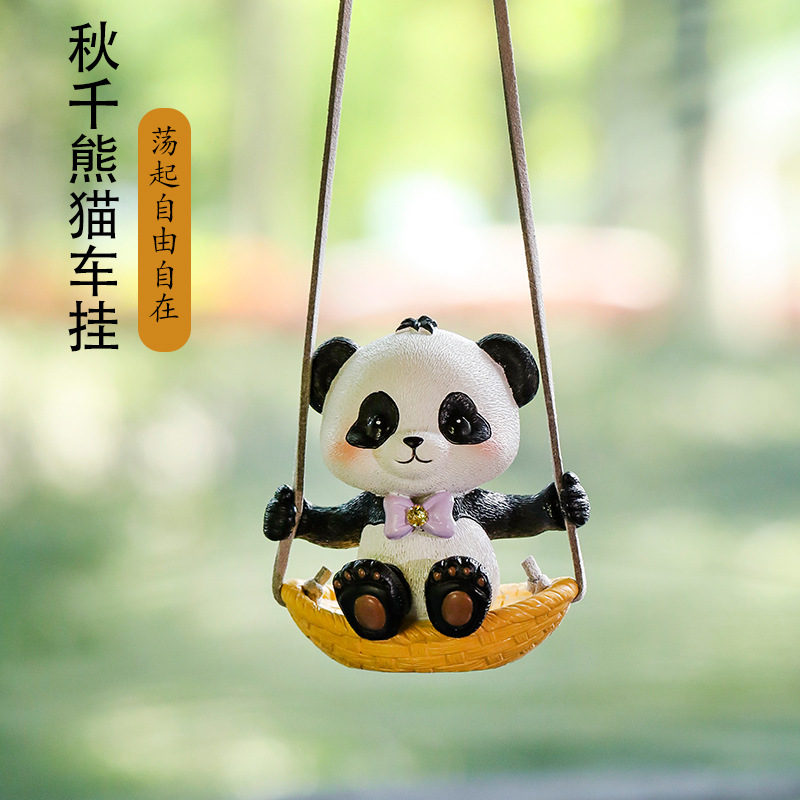 cross-border supply swing panda car rearview mirror pendant cute animal resin ornaments crafts