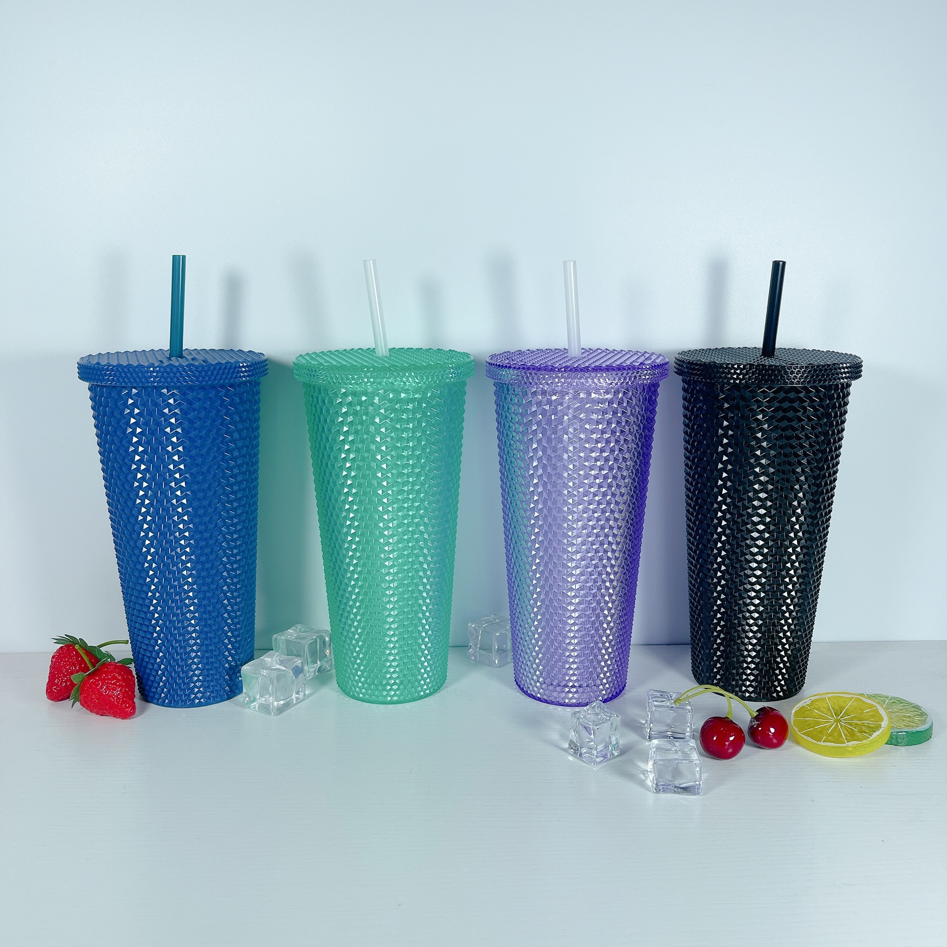 New Straw Plastic Cup 600ml Diamond Cup Bright Star Empty Cup Pineapple Cup Hand Cup Durian Cup