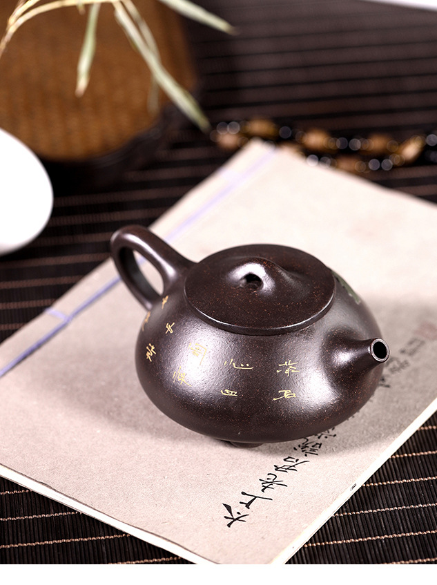 批发宜兴王国望紫砂壶黑金砂球孔荷趣石瓢茶壶家用泡茶具货源代发