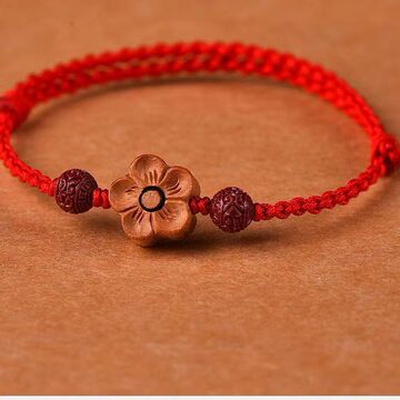 朱砂小桃花红绳手链桃木护身手绳手串脚链女士宝宝儿童婴儿本命年
