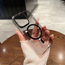 PC不发黄适用苹果15手机壳透明磁吸iPhone14ProMax防摔保护套超薄