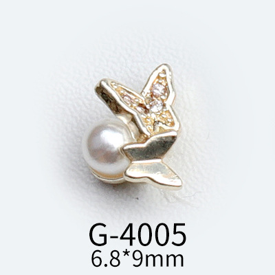 Internet Hot New Light Luxury Zircon Rhinestone Butterfly Pearl Pendant Nail Ornament Japanese Three-Dimensional Texture Nail Ornament