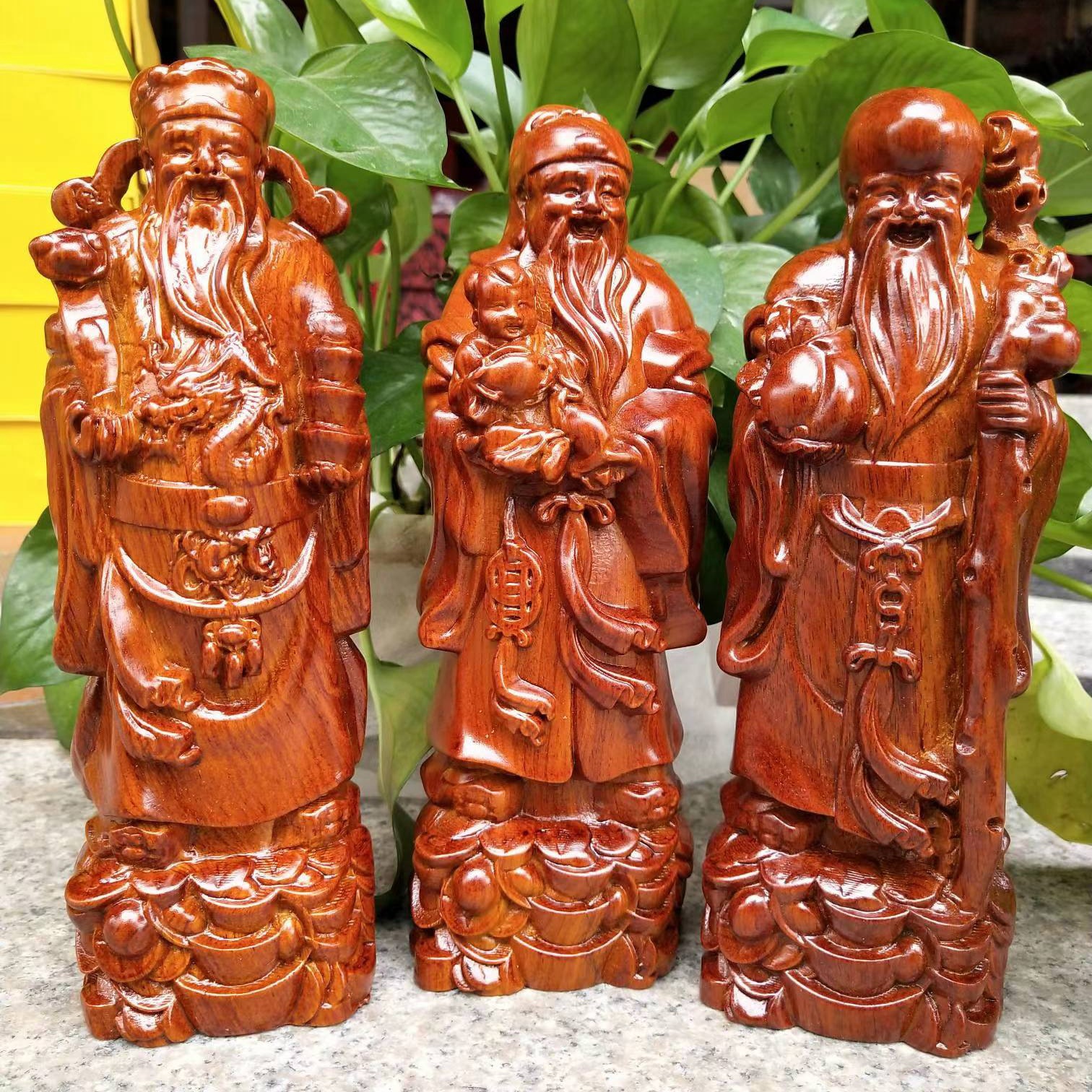 巴西花梨福禄寿寿星摆件木雕原木雕刻福星禄星实物拍摄送礼送朋友