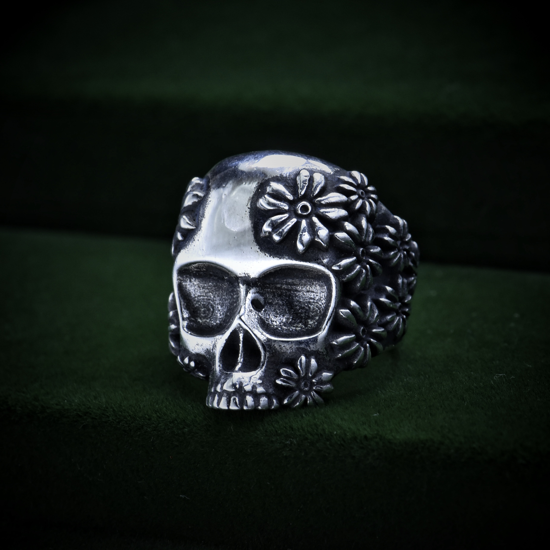925纯银骷髅戒指男女活口指环朋克花纹泰银复古做旧个性饰品批发