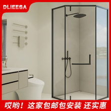 黑色简约不锈钢淋浴房洗澡卫生间玻璃隔断沐浴一字形简易移门直销
