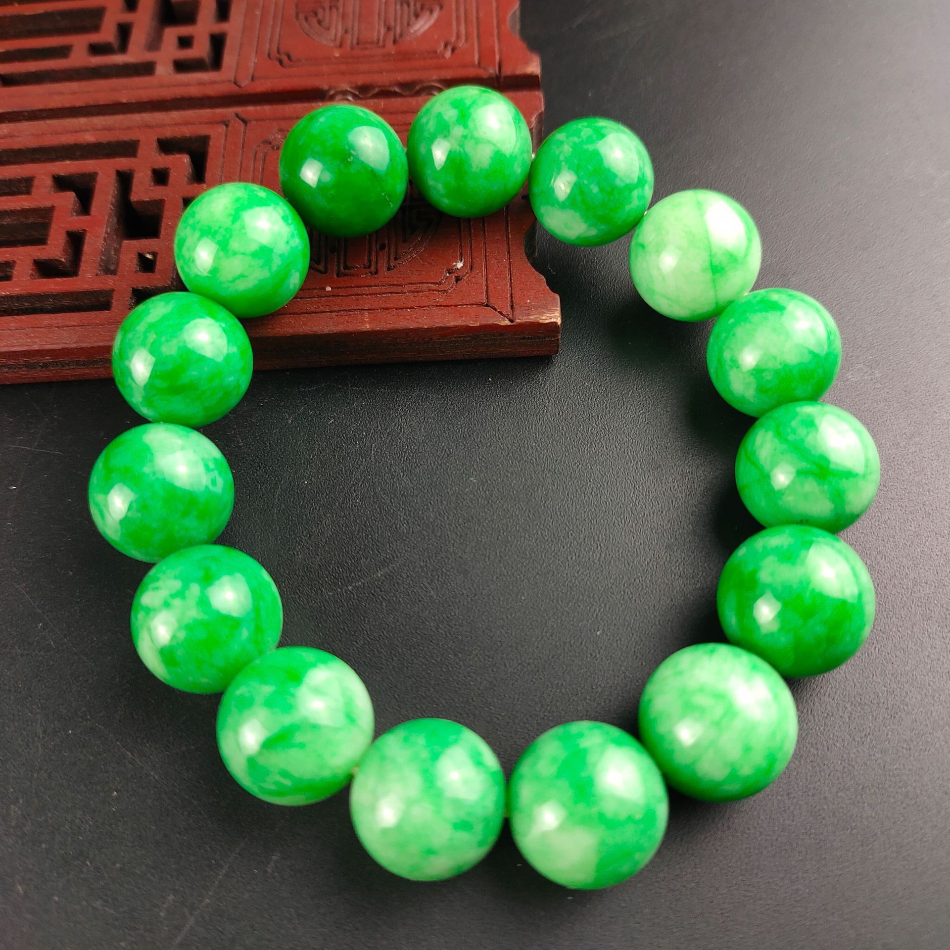 翡翠色干青手链石英岩质玉男女款佛珠圆珠手链