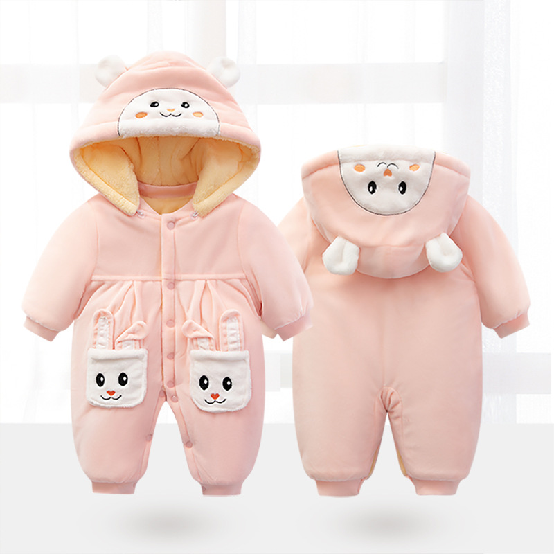 Newborn Baby Jumpsuit Autumn and Winter Suit Thickened Baby Quilted Rompers Romper out Cotton-Padded Clothes Warm with Velvet