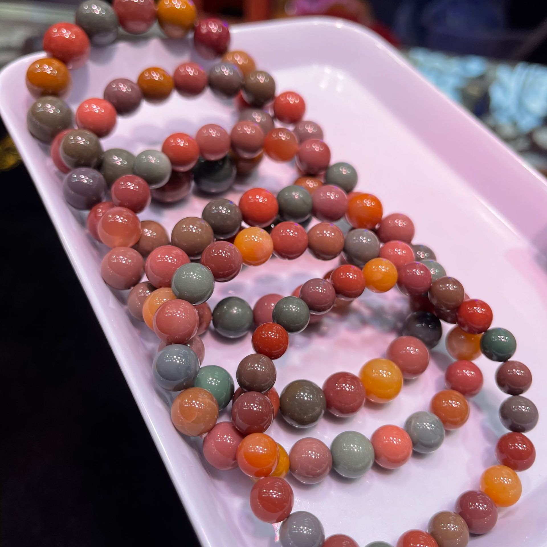 天然阿拉善玛瑙彩玉手链    马卡龙色系   男女同款