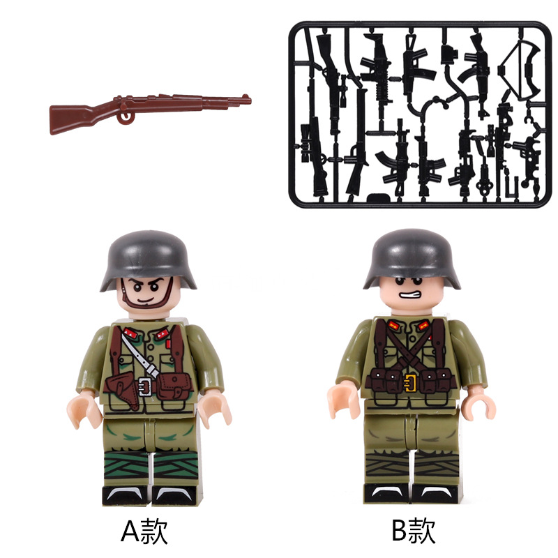 兼容乐高军事士兵模型二战国军男孩拼装玩具公仔小人武器配件