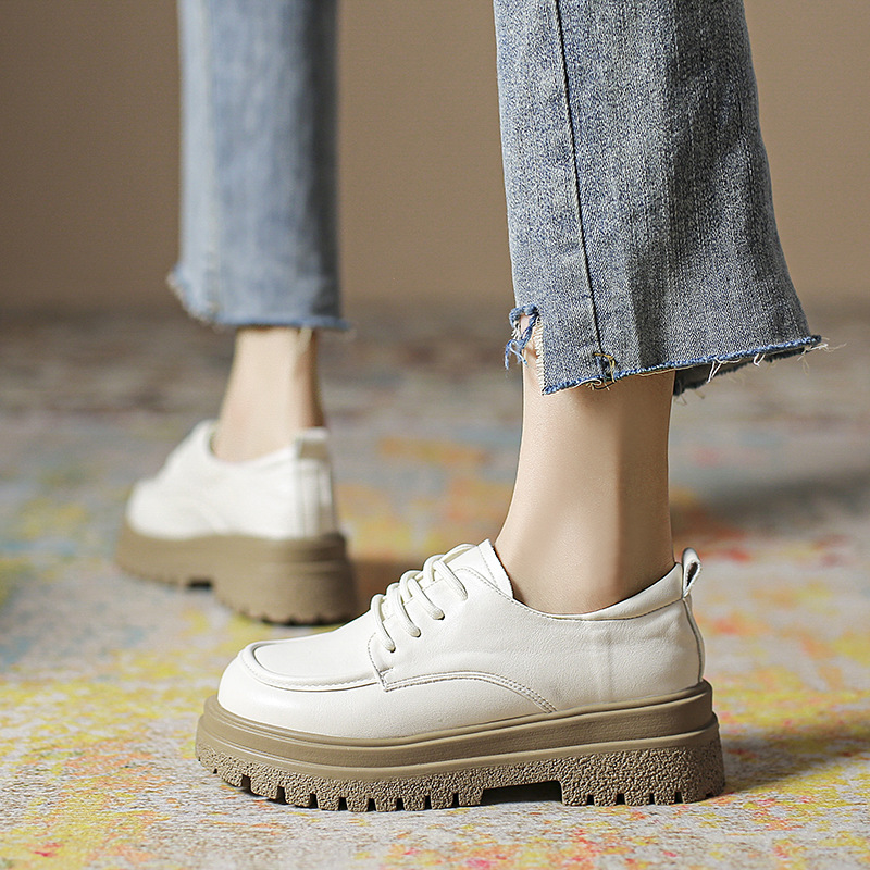 英伦风小皮鞋女2024新款百搭厚底乐福鞋秋季白色单鞋玛丽珍女鞋子