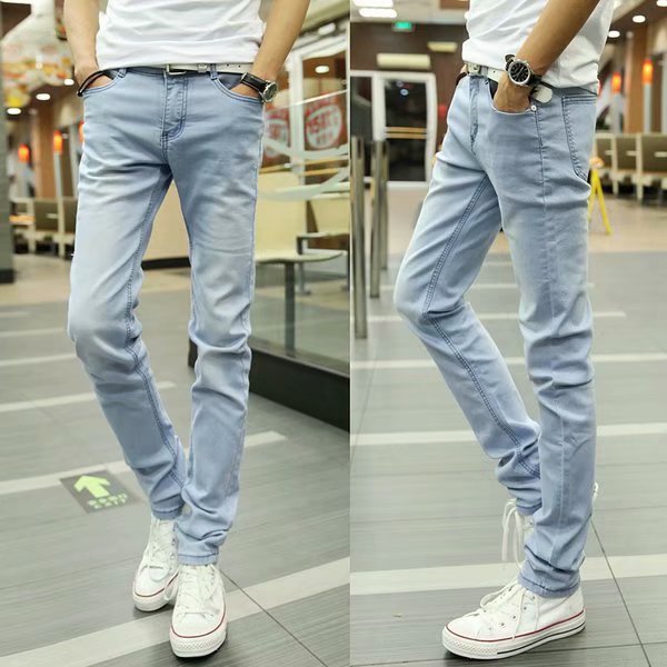 春夏季新款牛仔裤男韩版潮流修身小脚裤学生弹力休闲百搭浅色长裤
