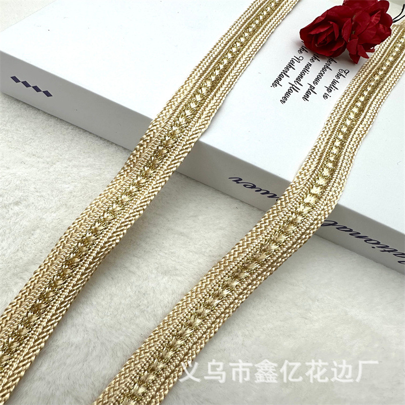 spot supply factory direct gold silk polyester yarn woven lace 2cm robe clothing clothing accessories