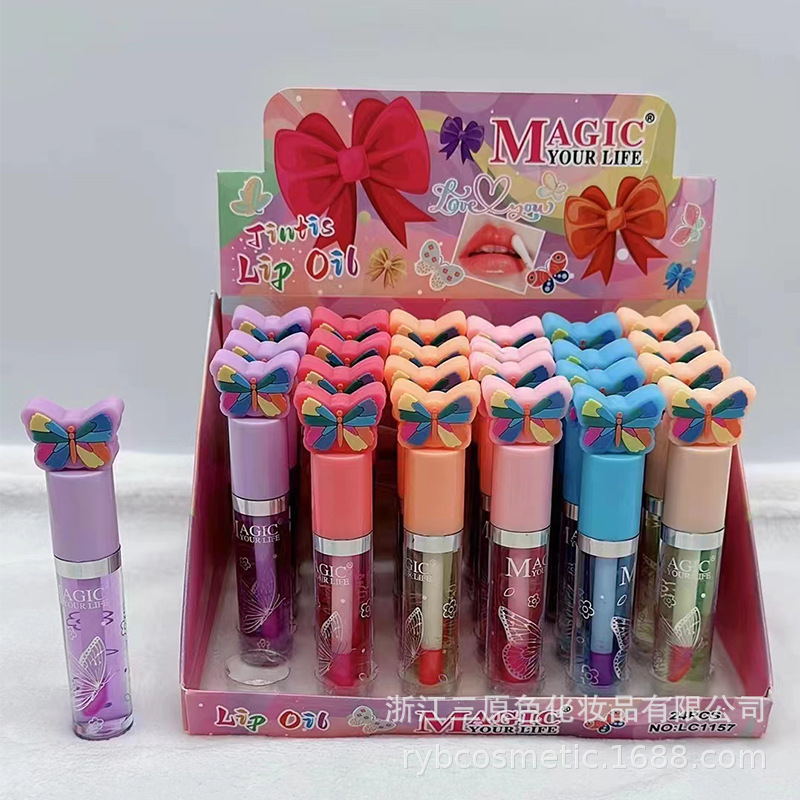 Foreign Trade Popular Style Bowknot Lip Lacquer Nourishing Moisturizing Exclusive for Cross-Border Lip Gloss No Stain on Cup Liquid Lipstick Water Suit