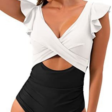 2024 Amazon European and American Style Women One-Piece Swimsuit Pleated Hollow-out Swimsuit Slim-Fitting Belly Contracting V-neck Wrap Swimsuit