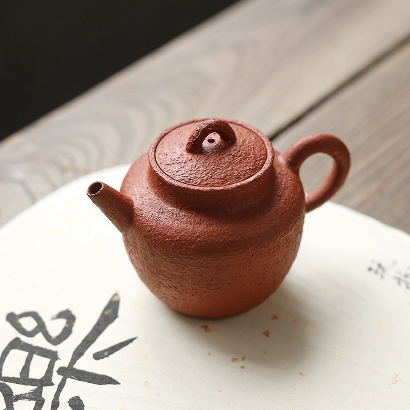 潮州手拉壶 手作陶泥泡茶壶 执把陶壶 朱泥壶小品壶120ml 手捏壶
