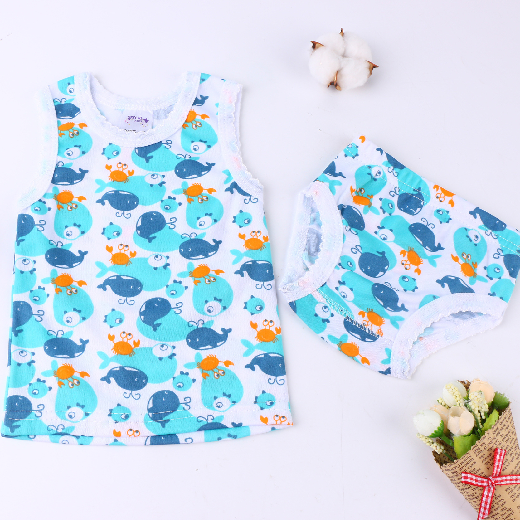 Newborn Summer Vest Shorts Set Cheap Foreign Trade Male and Female Baby Spring Male and Female Clothes for Babies Two-Piece Set