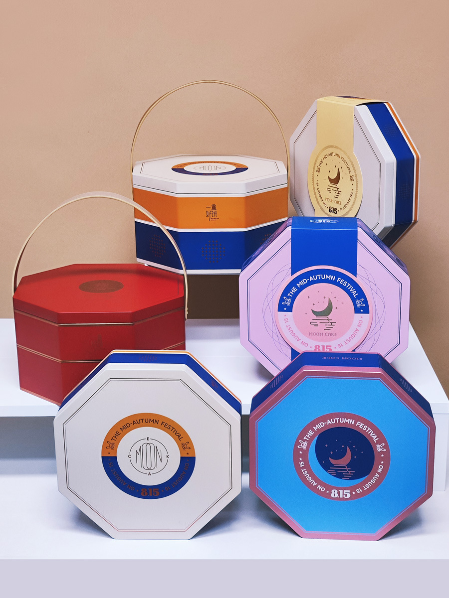 中秋月饼包装八角铁盒4粒8粒100克80g酒店高端礼品食品空盒子