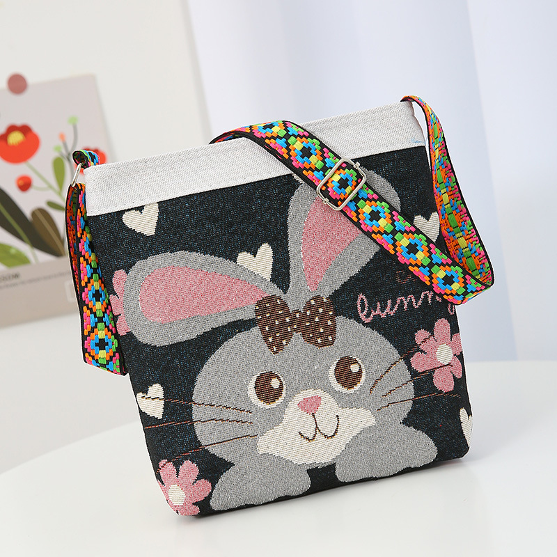 Factory Wholesale New Cartoon Texture Western Style Messenger Bag out Double-Sided Casual Embroidered Ethnic Style Canvas Bag