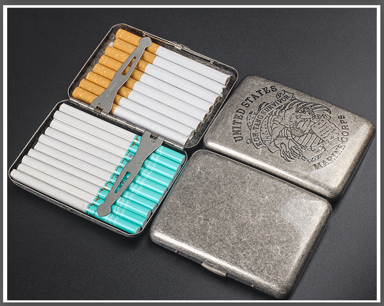 复古古银烟盒中粗烟两用中支烟20/粗烟16支金属香烟盒防压便携式