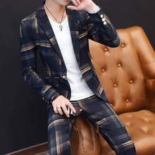 2023年新款条纹格子西服套装男士时尚高级感青年帅气韩版修身西装
