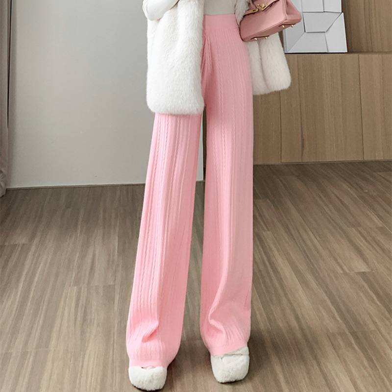 Knitted Wide-Leg Pants Women's Autumn and Winter 2023 New High Waist Slimming Casual Pants Loose Drooping Straight Mopping Pants