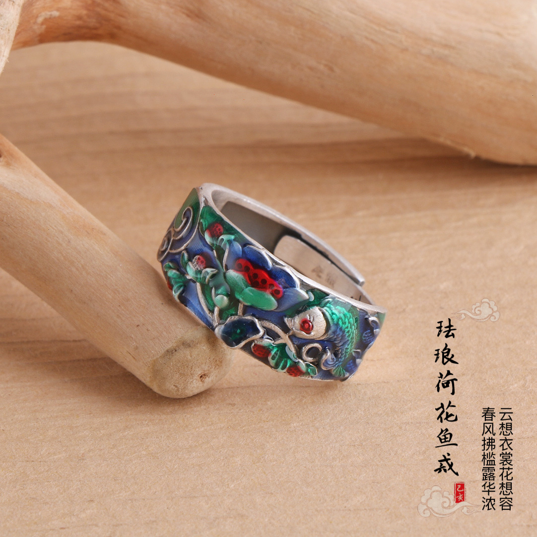 【连年有余】好寓意s999纯银国潮中古老银子送女友送妈妈雕刻戒指