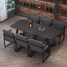 轻奢简约现代烧烤吧餐厅工业风岩板餐桌条形铁艺咖啡厅桌椅组合