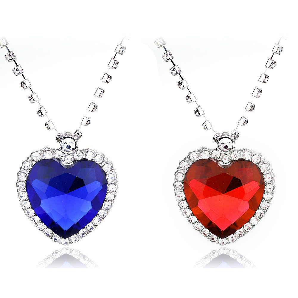泰坦尼克号爱情的象征海洋之心时尚轻奢蓝宝石红宝石镶钻爱心项链