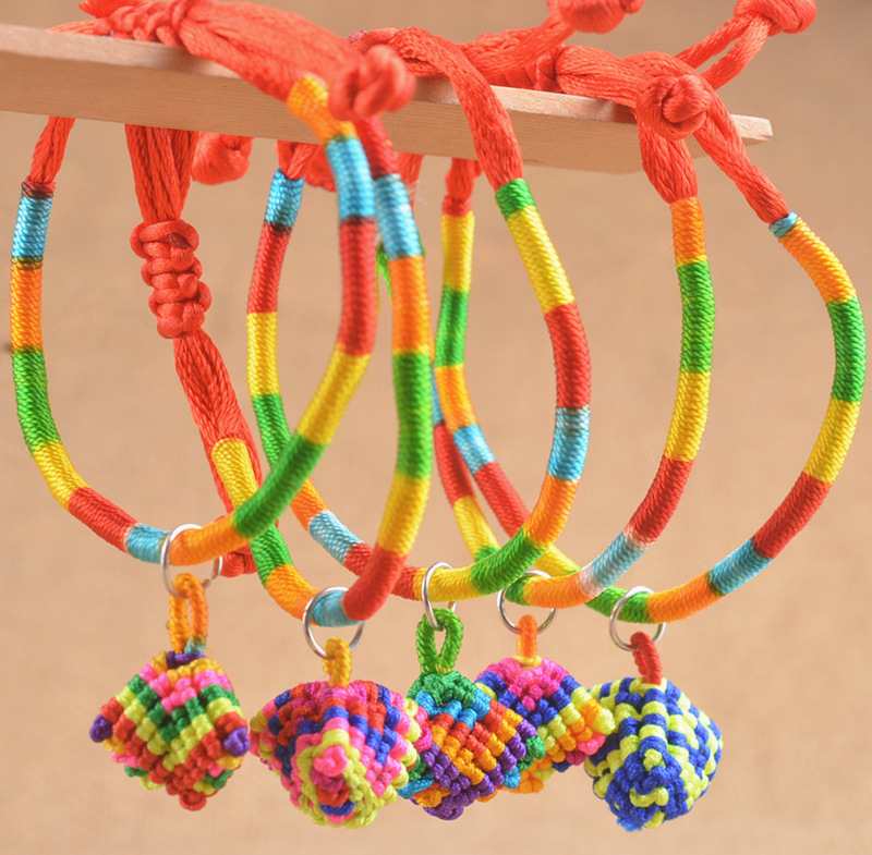 小礼品民族风手工编织彩色粽子手绳 可调节端午节五彩绳手链饰品