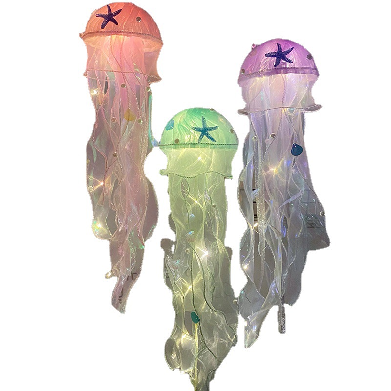 Handmade Creative Jellyfish Lamp DIY Material Package Hanging Pendant Hanging Decoration Bedside Ambience Light Bedroom Internet Celebrity Small Night Lamp