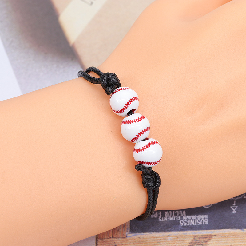 Amazon Hot Basketball Baseball Bracelet Wax Line Woven Softball Tennis Rugby Football Bracelet Sports Bracelet