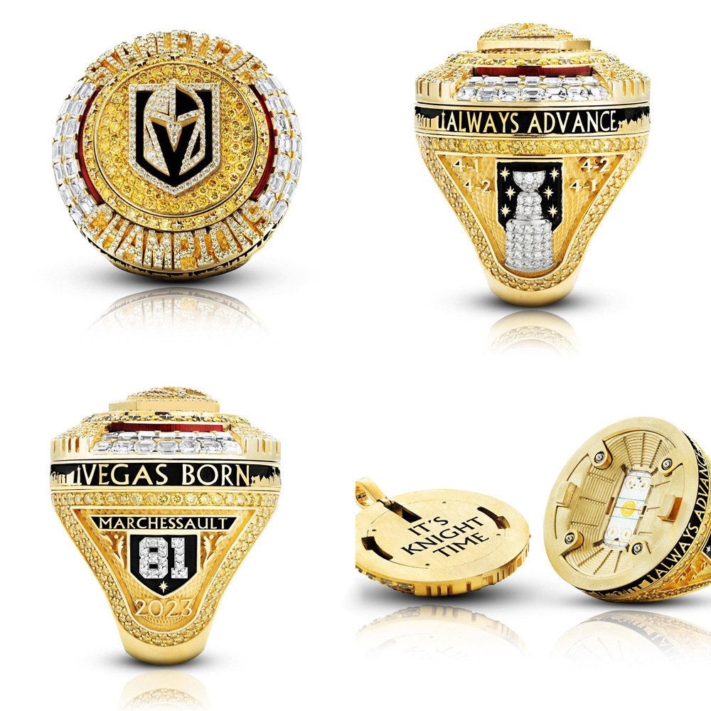 nhl 冰球2023维加斯 金骑士总冠军戒指 翻盖款男士指环外贸热销