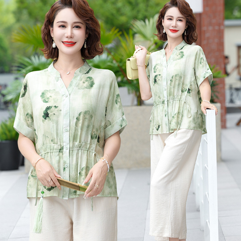 妈妈装夏款减龄衬衫高贵母亲节短袖t恤时尚中老年女装夏季上衣服