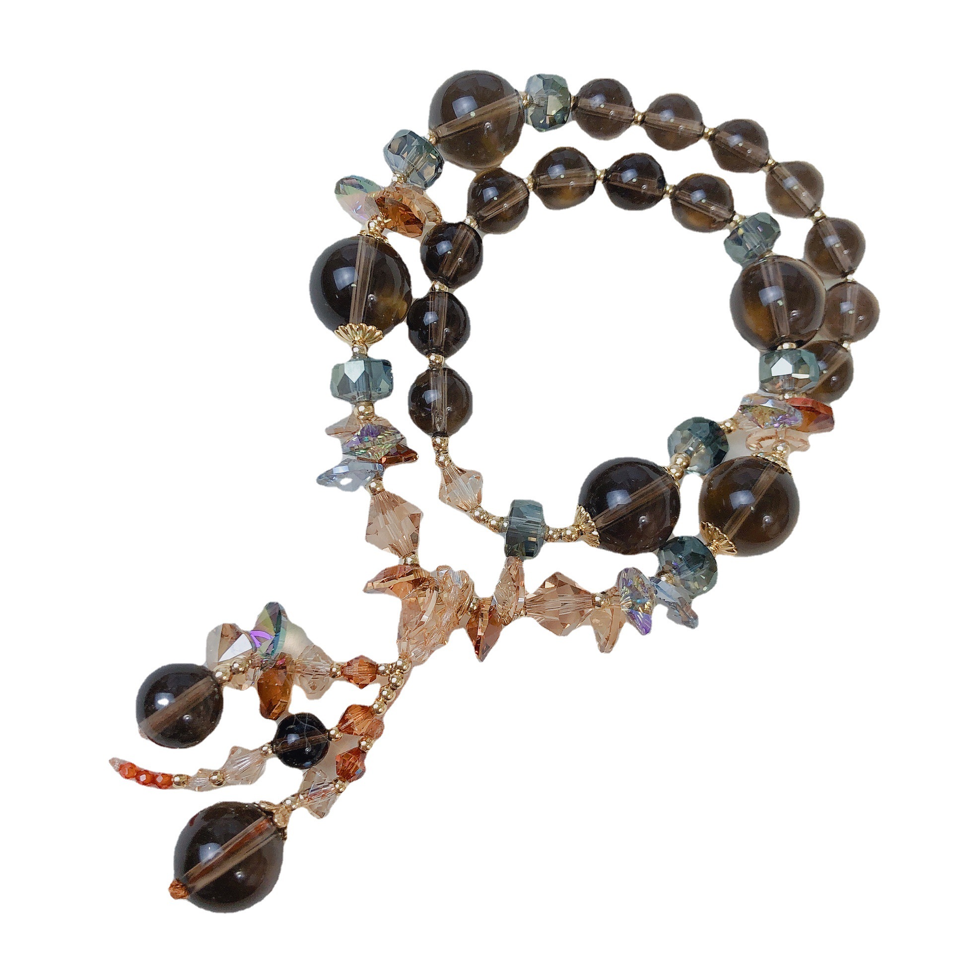 茶晶凤羽幽灵金发晶手链两圈奥地利水晶手串手工串珠饰品配饰首饰