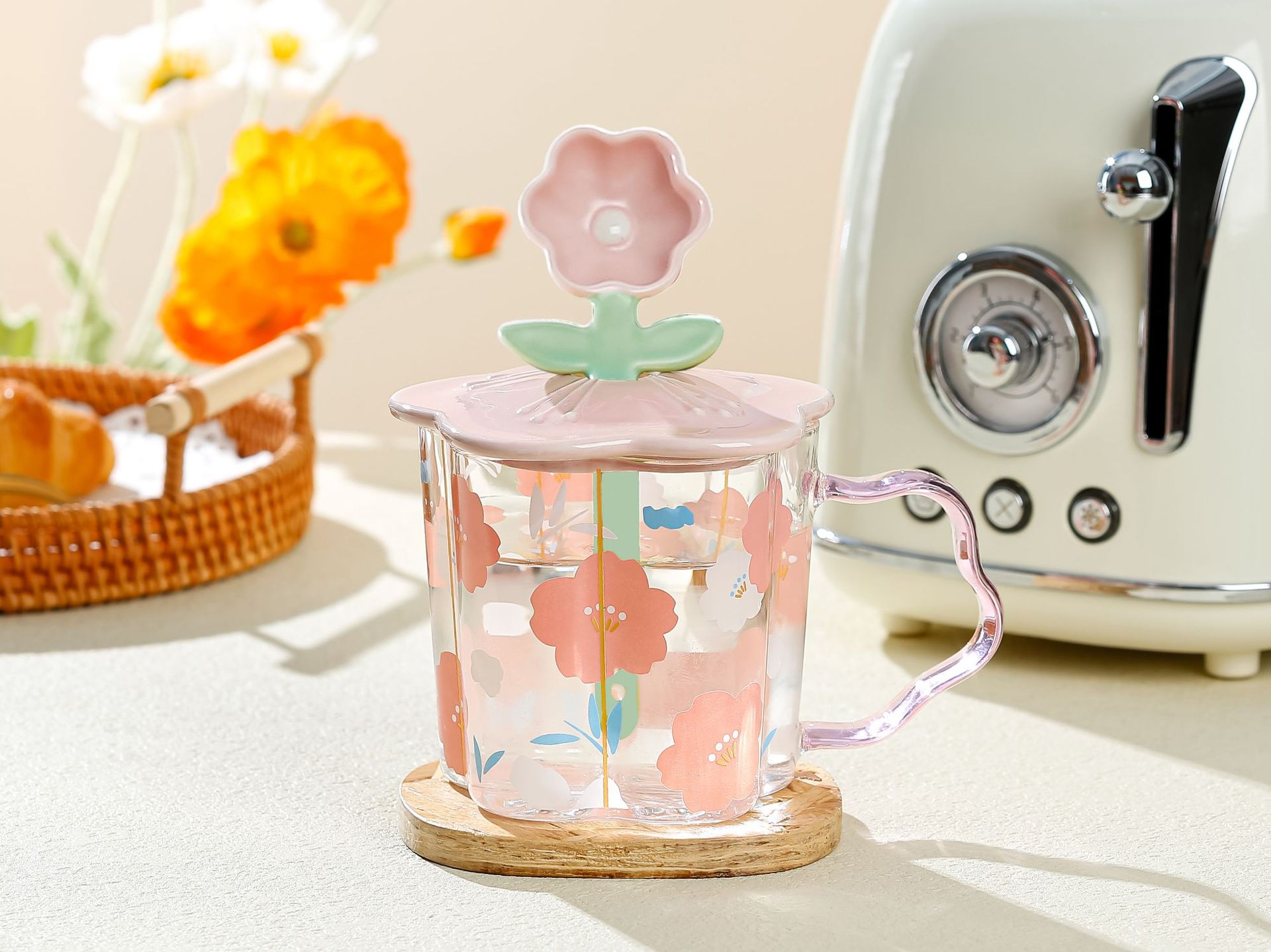 Small Flower Spoon High Boron Glass Girl Good-looking Drinking Cup Design Sense Niche Mug