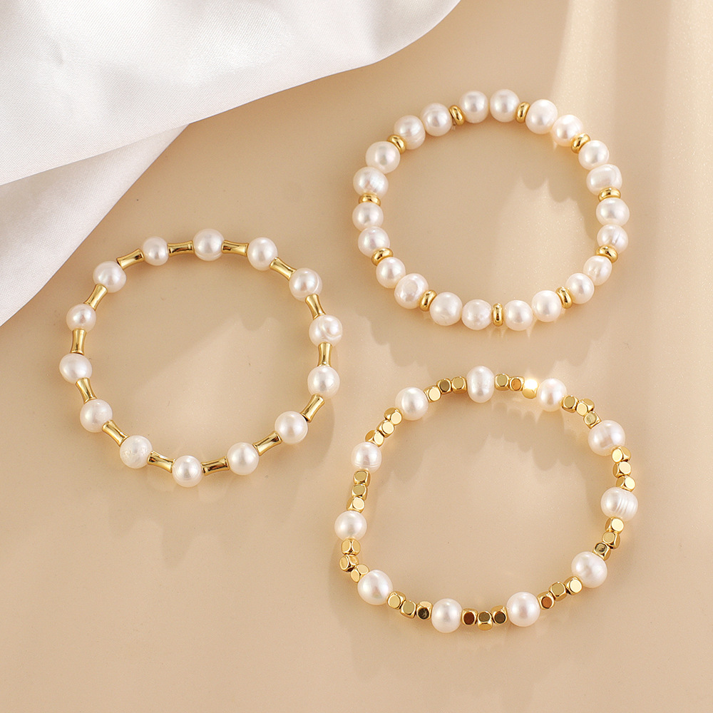 新款日韩风珍珠手链女高级感镀真金隔珠串珠手饰diy手工编织手链