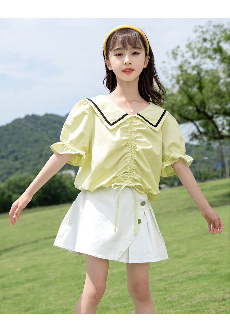 小女孩白色10岁女童半身裙百褶女童 短裙 夏季新款大童高腰半身裙