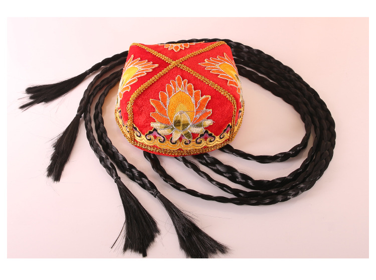 新疆帽子女维吾尔族纯手工小花帽显瘦舞蹈帽辫子新款民族成人头饰