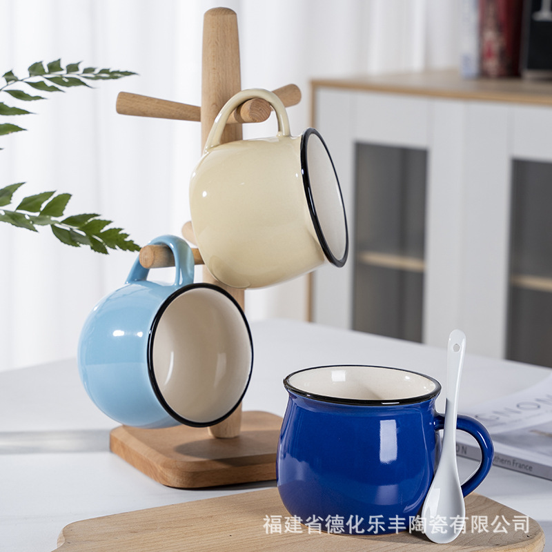 Factory Spot Goods Ceramic Cup Big Belly Cup Milk Breakfast Cup Coffee Cup Color Glaze Mug Can Be Customized Logo