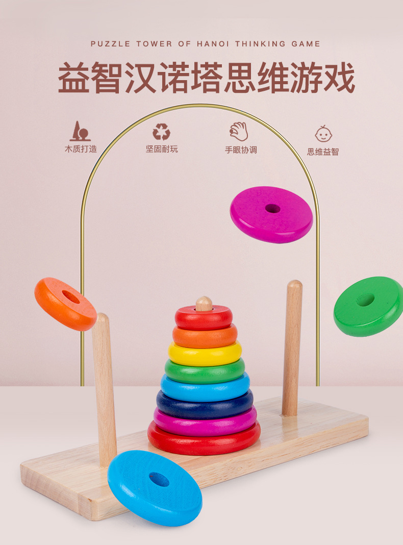 儿童木制益玩具小学生思维逻辑游戏古典益智汉诺塔-阿里巴巴