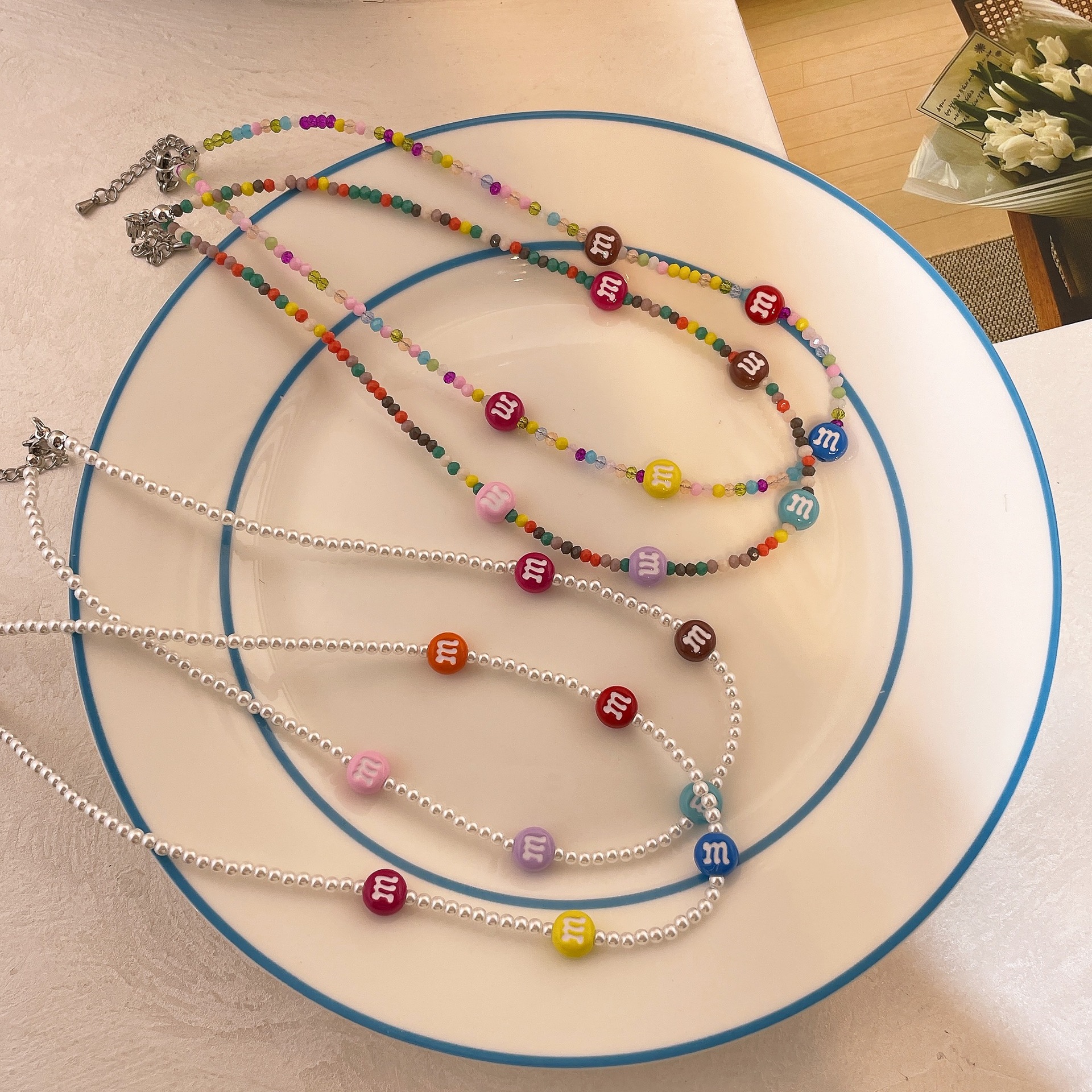 韩国夏日彩色串珠项链多巴胺m豆锁骨链可爱春夏颈链配饰饰品-阿里巴巴