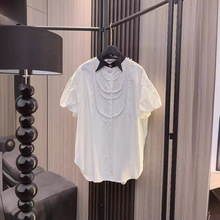 南油高货，夏季新款纯棉胸前精致钉珠加泡泡袖设计百搭短袖衬衫