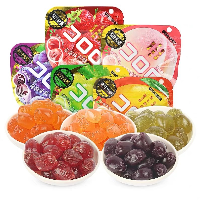 uha悠哈酷露露网红软糖52g袋装芒果桃子白葡萄草莓水果汁软糖