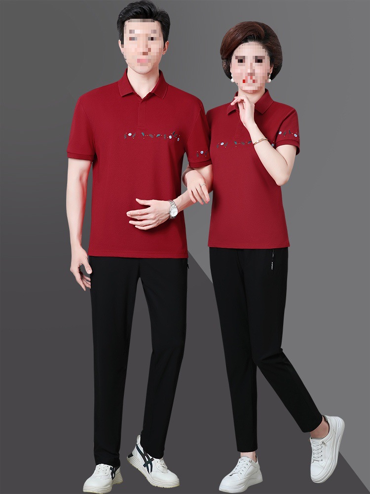 中老年运动套装男士夏季短袖长裤情侣运动服男女宽松休闲两件套女