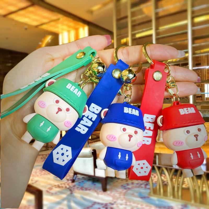 Cartoon Hat Bear Keychain Lovely Bag Pendant Car Key Chain Crane Machine Couple Small Gift Wholesale