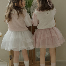 2024春款草莓珊韩国女童女孩儿童柔软公主风多层纱纱半身裙现货