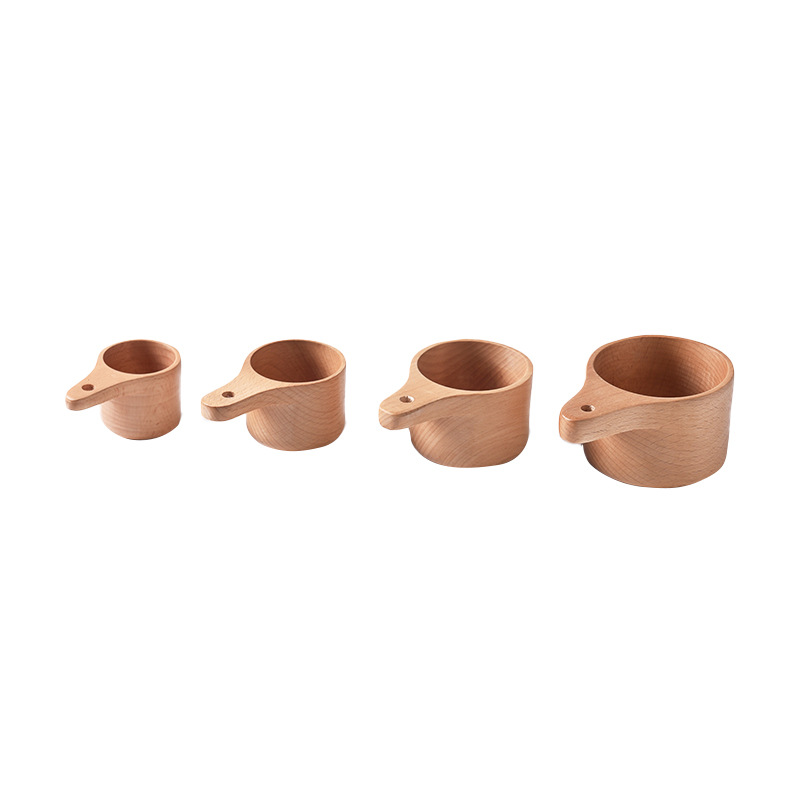 Japanese-Style Wooden Measuring Cup Acacia Mangium Wooden Measuring Cup 4-Piece Set Coffee Measuring Spoon Beech Baking Measuring Cup Measuring Cylinder