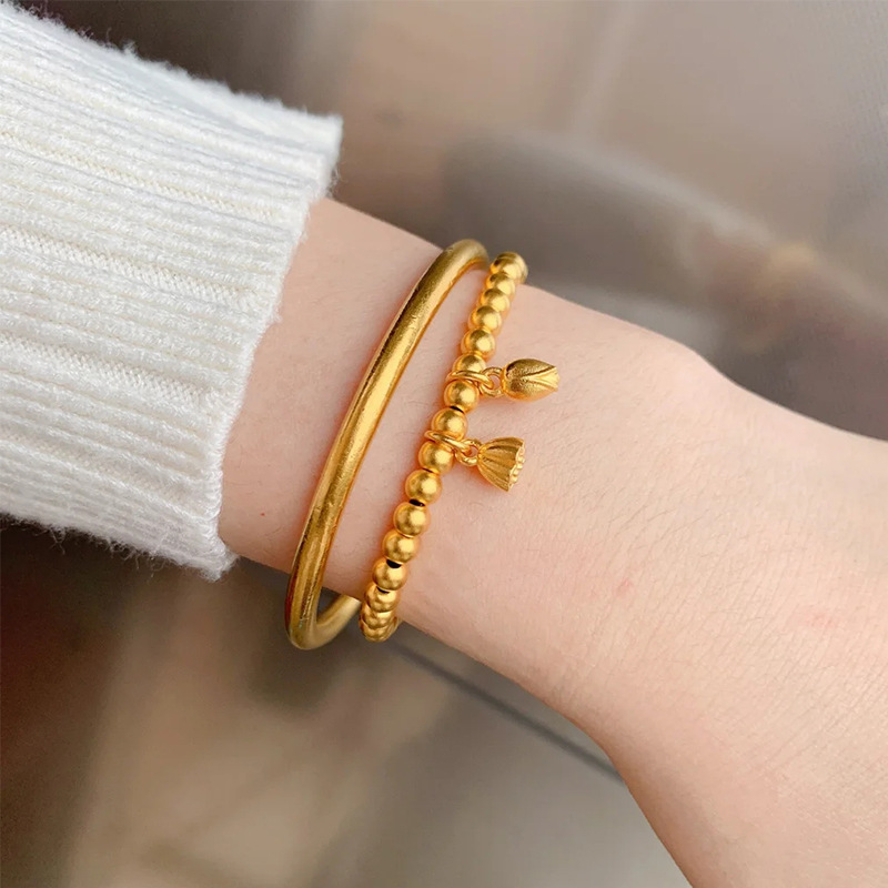 古法黄金手镯9999足金传承金镯子3d硬金时尚手环女结婚首饰计价